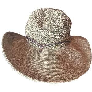 Woolrich Woven Sun Hat 100% Paper Floppy Beige Vacation Cruise One Size Fits All